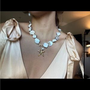 Elegant Gold and White Starfish Necklace & Bracelet